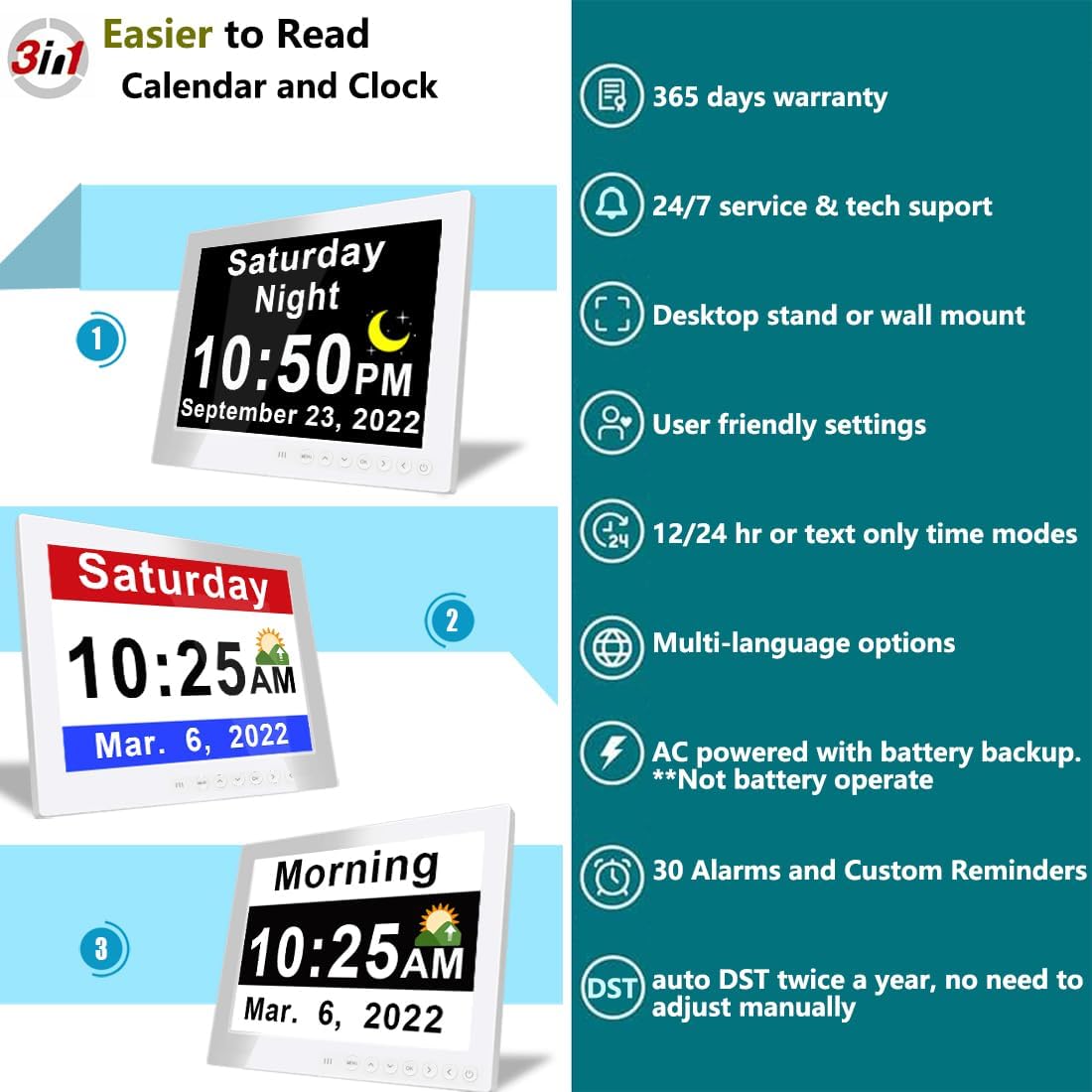 Digital Calendar Clock | Large Display Reminder Clock