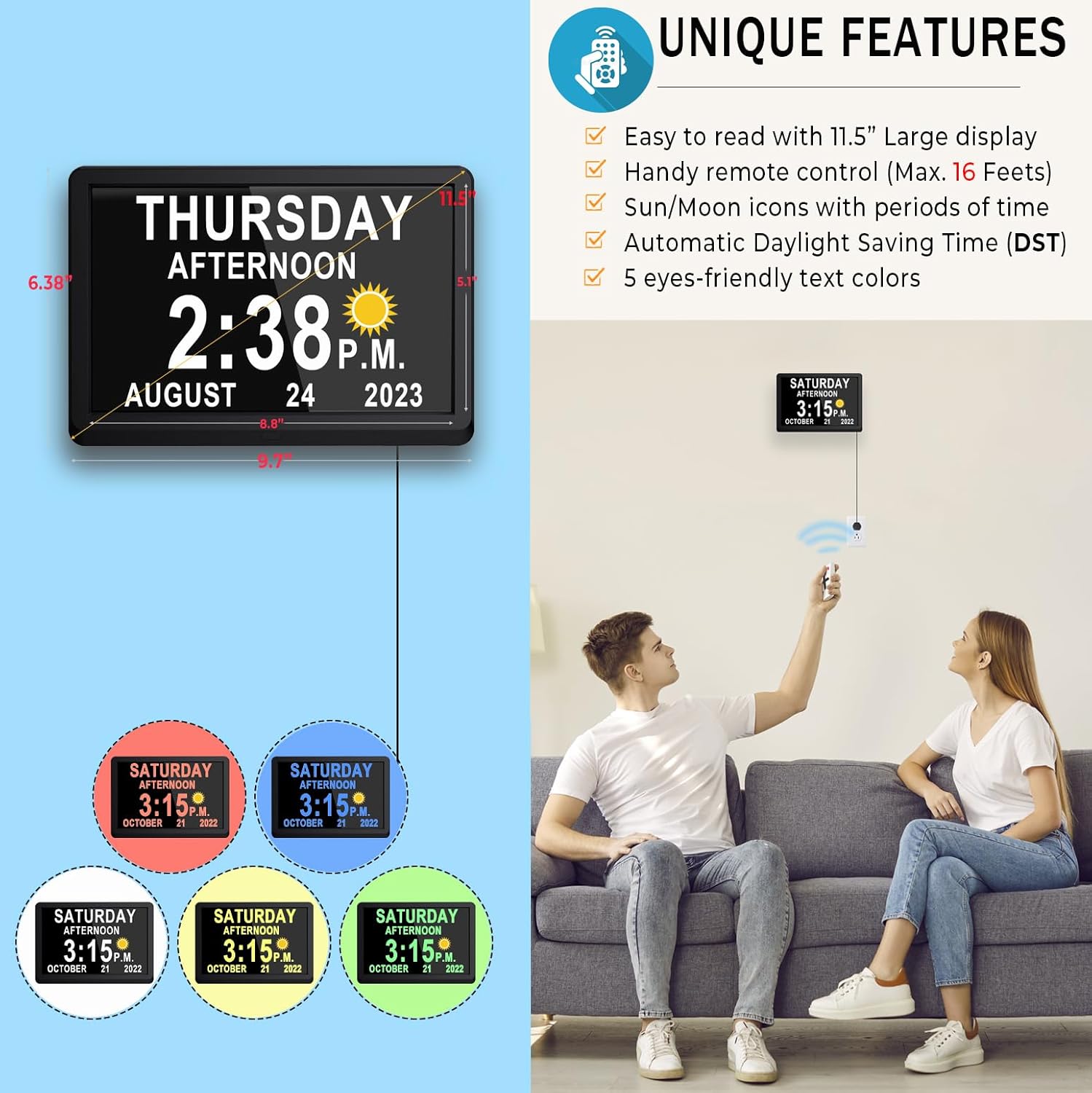 Digital Calendar Clock | Large Display Reminder Clock