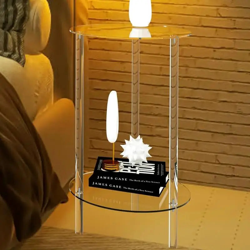 Minimalist Transparent Side Table | Two Tier Display Living Room Use