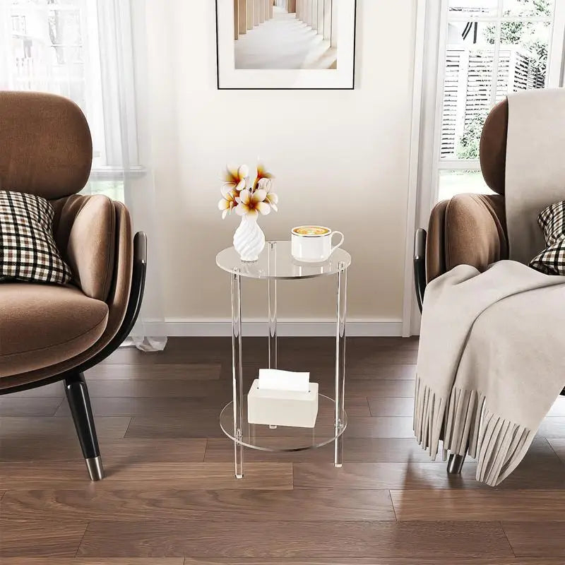 Minimalist Transparent Side Table | Two Tier Display Living Room Use
