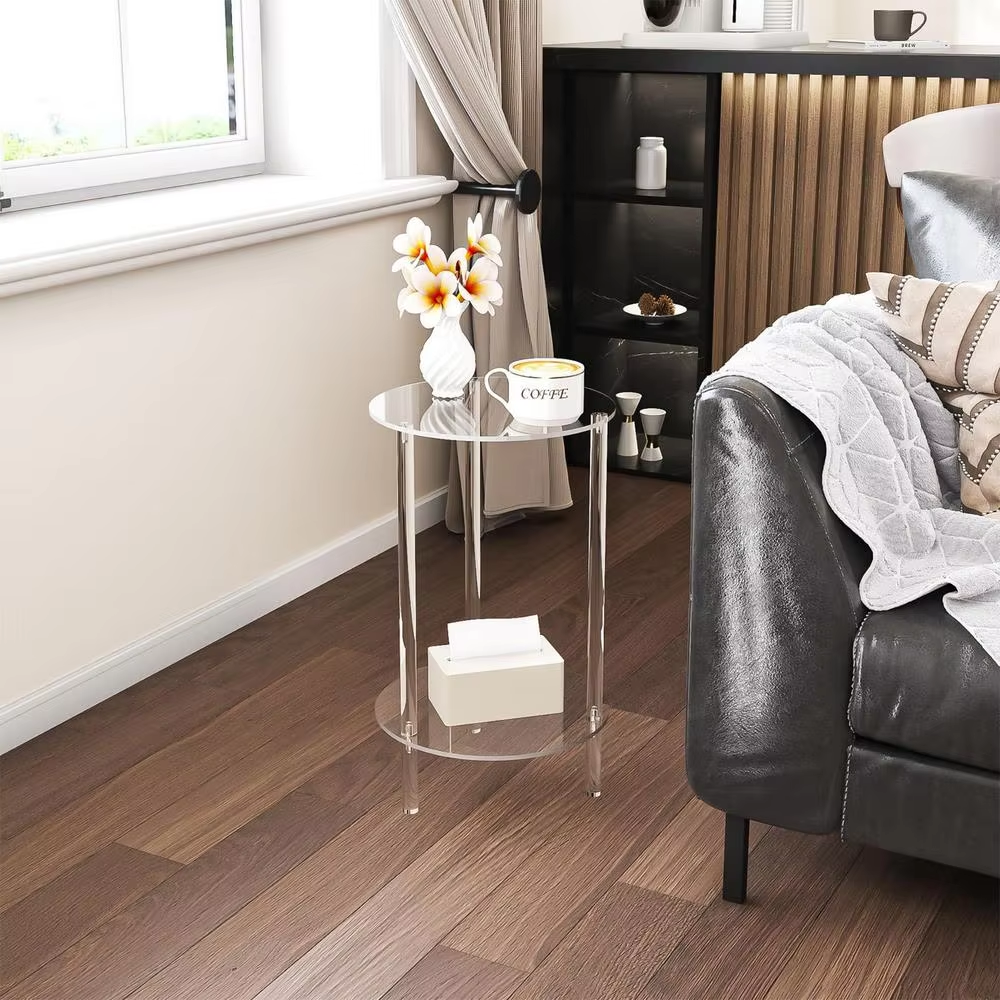 Minimalist Transparent Side Table | Two Tier Display Living Room Use