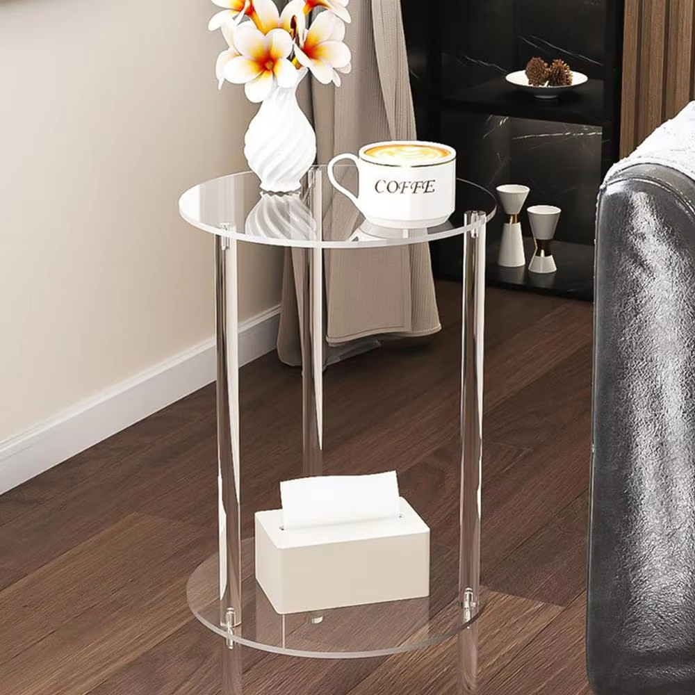 Minimalist Transparent Side Table | Two Tier Display Living Room Use